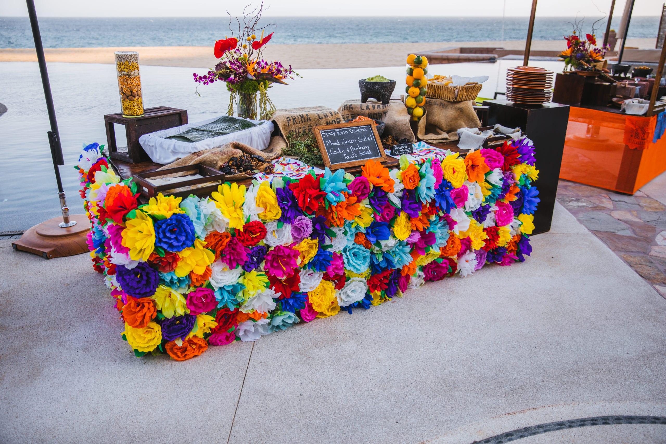 Food sampling desk in Cabo